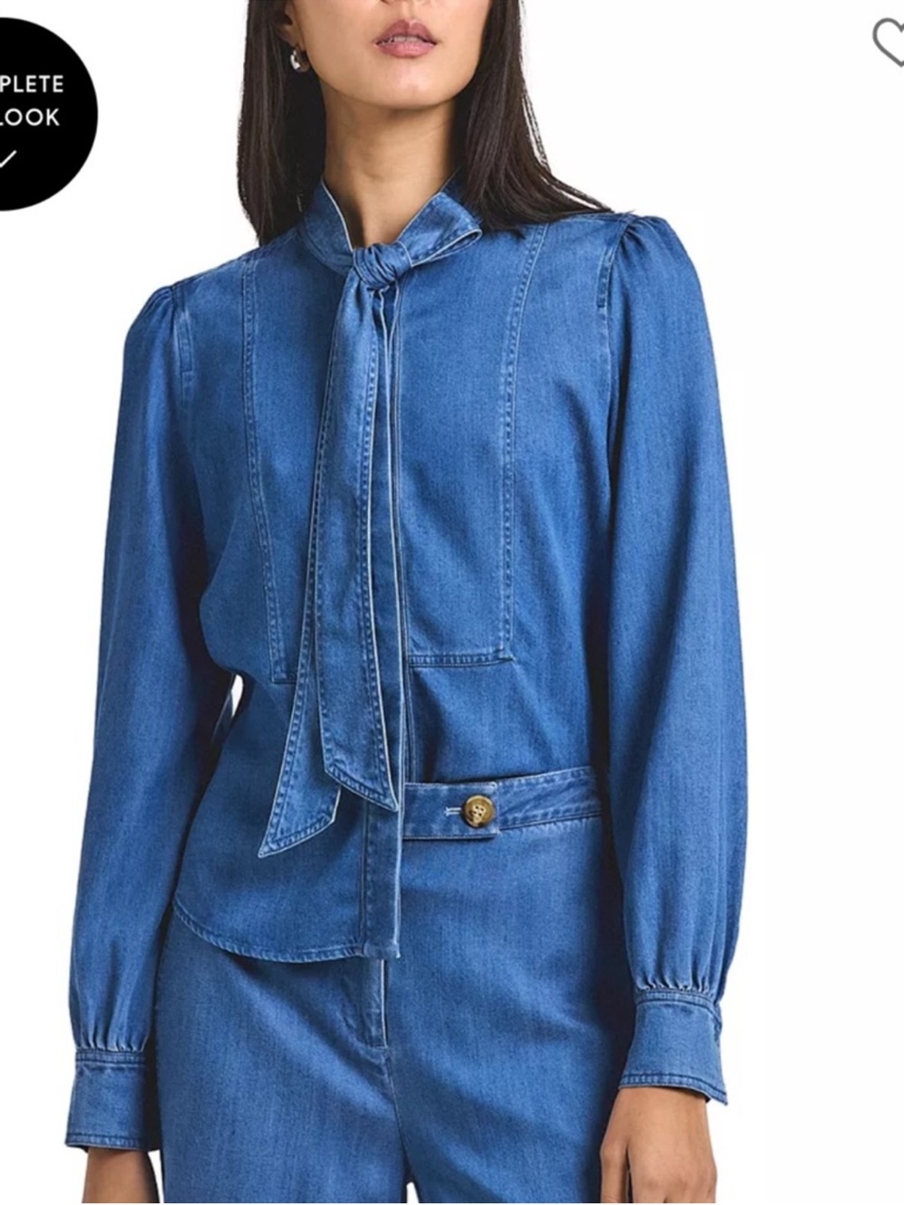 10 Crosby Derek Lam Blue Denim Tie-Neck Blouse